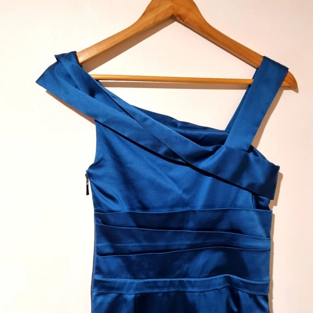 Cue Size 6 Teal Satin Cocktail Party Pencil Dress - Picture 5 of 7